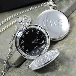 Timekeeper Personalized Black Face Silver Plated Pocket Watch  