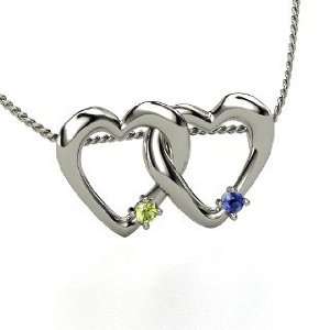  Two Linked Hearts Pendant, Sterling Silver Necklace with 