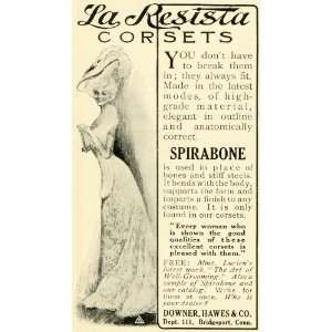  1907 Ad Downer Hawes La Resista Corset Lady Gown Hat 