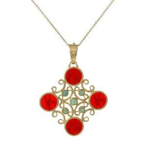   Red Venetian Glass Cameo and Green Tourmaline Pendant, 18 Jewelry