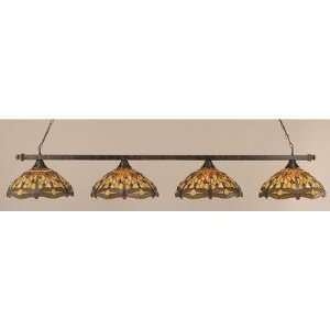Any 4 Light Square Bar with 16 Amber Dragonfly Tiffany Glass Finish 