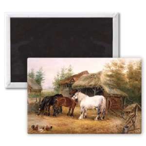  Carthorses in a farmyard by Edwin Frederick   3x2 inch 