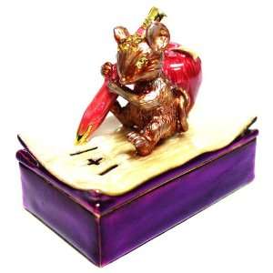 Cute Mouse Sitting on a Book with an Apple Enameled Bejeweled Crystal 