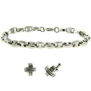  stainless Steel Bracelet and Cufflink Mens Set Jewelry
