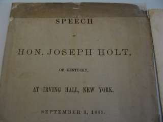 Hon. Joseph Holt Civil War Kentucky Pamphlets Speech KY  
