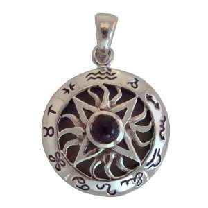   Zodiac Sun Pendant Ancient Symbols With Garnet Gemstone Jewelry