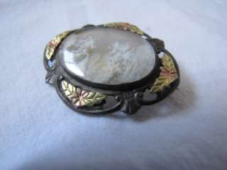 victorian Art nouveau Mourning? sterling moss agate 10k blackhill gold 