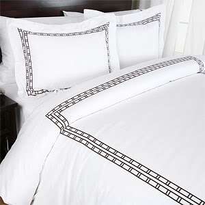 HOTEL STYLE Greek Key Embroidered DUVET COVER SET Queen Brown Chain 