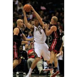 Miami Heat v Milwaukee Bucks Andrew Bogut, Zydrunas Ilgauskas and 