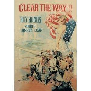  Vintage Art Clear the Way Buy Bonds   Fourth Liberty Loan 