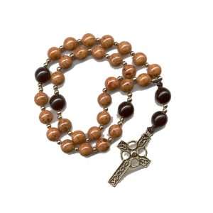 Anglican Prayer Beads, Rosary   Brown Fossil/Black Czech Glass Beads w 