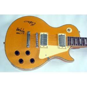  AC/DC Autographed Signed Gold Sparkle Guitar & Proof 