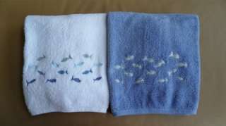 Akova Blue and White Fish Towels   Set of 2 46X26  
