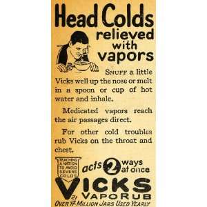  1929 Ad Vicks VapoRub Head Colds Chest Medicated Vapor 