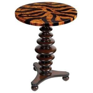 Round Accent Table In Black and Yellow Pen Shell Intricate Inlaid Top