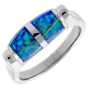   Silver, Synthetic Opal Inlay Ring, 1/4 (7 mm) Wide, size 8 Jewelry