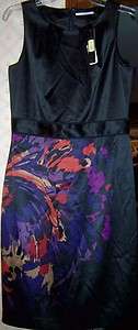 Tahari Corrina Black/Violeta Satiny Dress, sz 10, NWT  