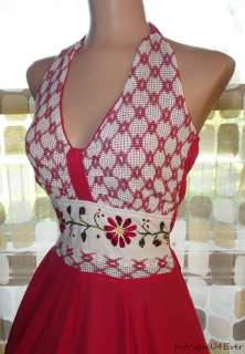 Vintage 70s Crochet Gauze Handkerchief Halter Dress EMBROIDERED 