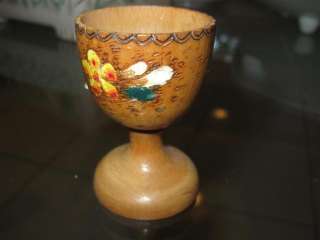 Vintage Bulgarian Wooden Wood Hand Made Painted Egg Cup  