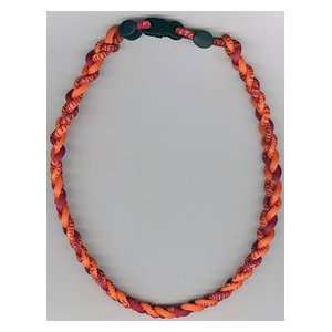  Titanium Ionic Braided Necklace   Burgandy/Orange Sports 