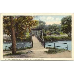  1920s Vintage Postcard Walking Bridge over Zumbro River 