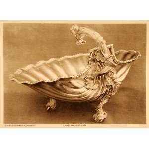  1916 Photogravure Antique Silver Shell Basket Dish 