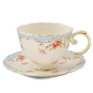  Blue Vintage Rose Tea Cup & Saucer Set