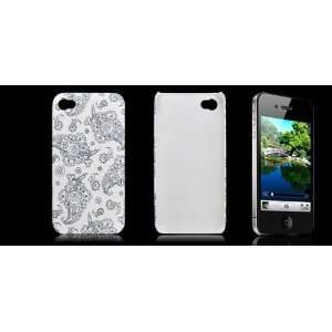  Gino White Black Faux Leather Coated Cover for iPhone 4 4G 