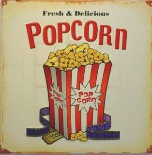   Popcorn Snack Theater Fair Diner Rec Game Room Retro Tin Sign  