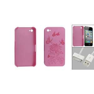   Data Cable + Dark Pink Plastic Back Case for iPhone 4G 4 Electronics