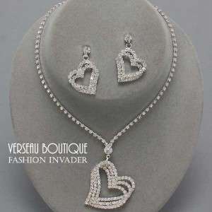 NEW Designer Inspired Rhinestone Heart Necklace Set  