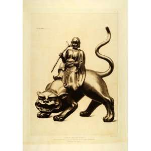  1883 Etching Aquatint Sennin Immortal Tiger Bronze Buddha 