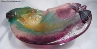 Daum Pate de Verre French Art Glass Lizard & Moth Tray  