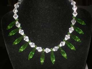 Vintage Plastic CLEAR GREEN LUCITE RARE MINT Necklace  