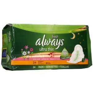  Always Ultra Thin Pads Overnight with Wings, Fresh Scent 