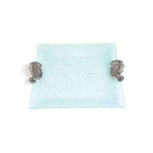 Glass Square Serving Tray, Seahorse 