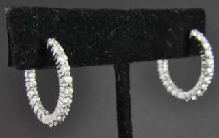 14K White Gold 1.20 CT Diamond Inside Out Hoop Earrings  