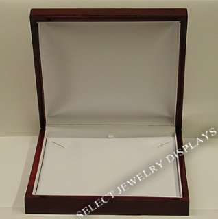 White Leather Rosewood Veneer Jewelry Necklace Gift Box  