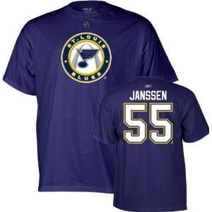  Cam Janssen Reebok Navy Name and Number St. Louis Blues T 