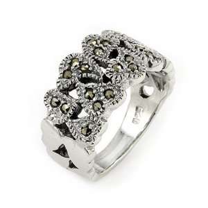  Marcasite Curved Heart Band Ring, Size 7 Jewelry