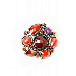  Burnished Goldtone Red and Purple Gem Stretch Fashion Ring 