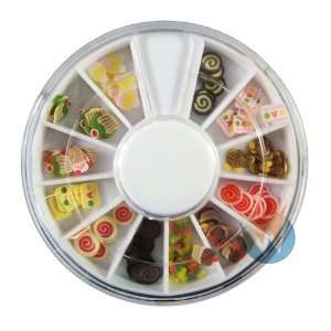 12 Colors Cupcake Candy Designs Nail Art Polymer Decal Slices in Wheel 