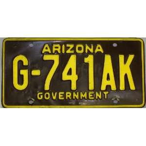 Arizona Government License Plate Brown with Yellow numbers
