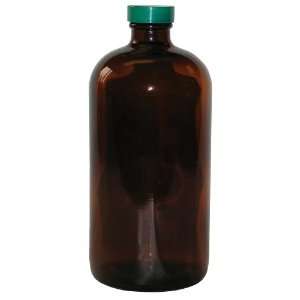 Vestil BTL UVN G 32 Narrow Mouth Amber Bottle with Green Cap, Glass 