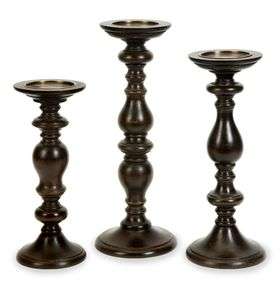   TUSCAN S/3 Turned Wood CANDLEHOLDER Espresso Varied Heights NEW  
