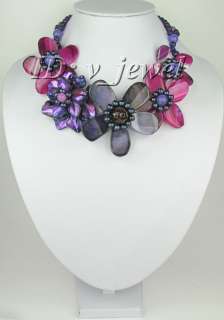 Onyx shell jade amethyst flower necklace/earring set VJ  
