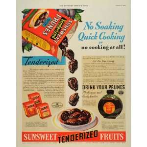  1934 Ad SunSweet Prunes Juice Fruit Ice Box Bottle 