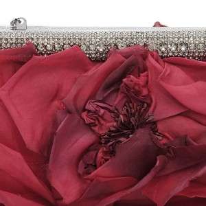 BN Authentic Valentino Red Silk Rose Crystal Evening Clutch  