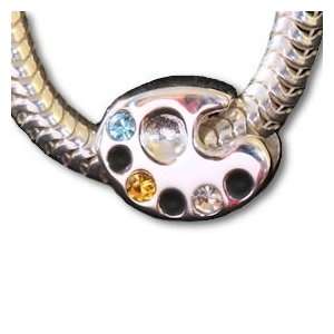Artist Painter Palette Sterling Silver Charm Bead with CZs Fits 