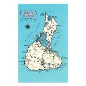  Map of Block Island, Rhode Island Premium Poster Print 
